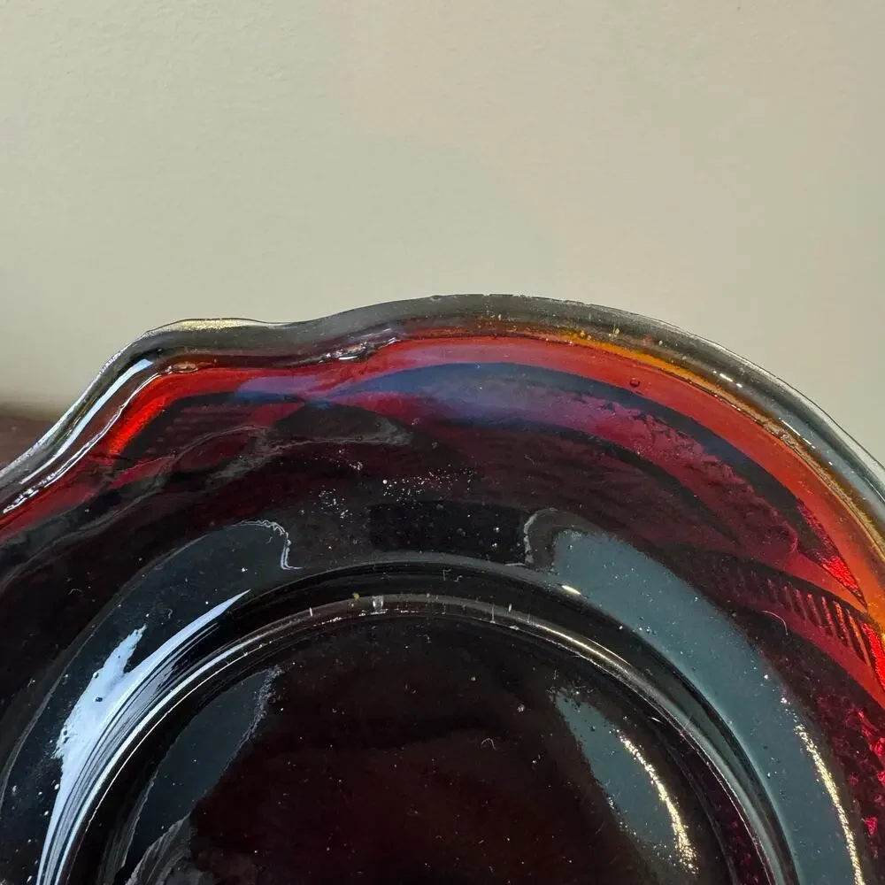 Vintage Depression Pressed Red Cadmium Glass Covered Butter Dish GLOWS